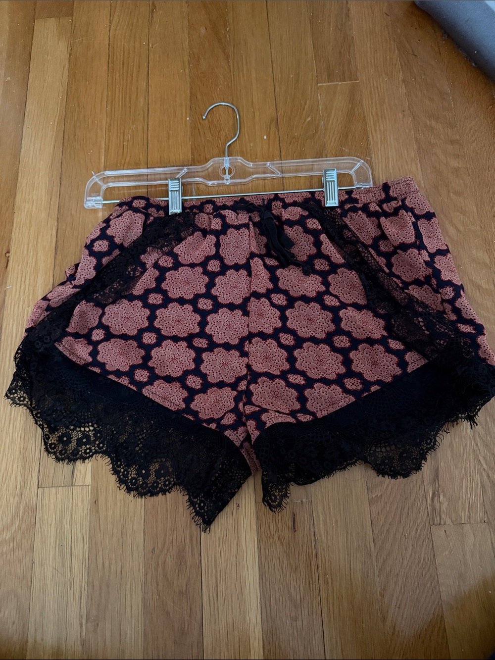 Kimchi Blue Black Shorts with Dusty Rose Lace Trim